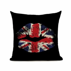 Taie d’oreiller noire motif lèvres Union Jack