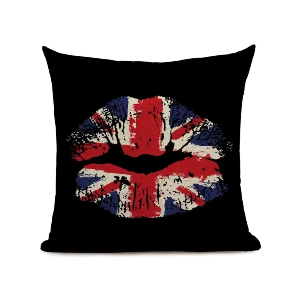Taie d’oreiller noire motif lèvres Union Jack
