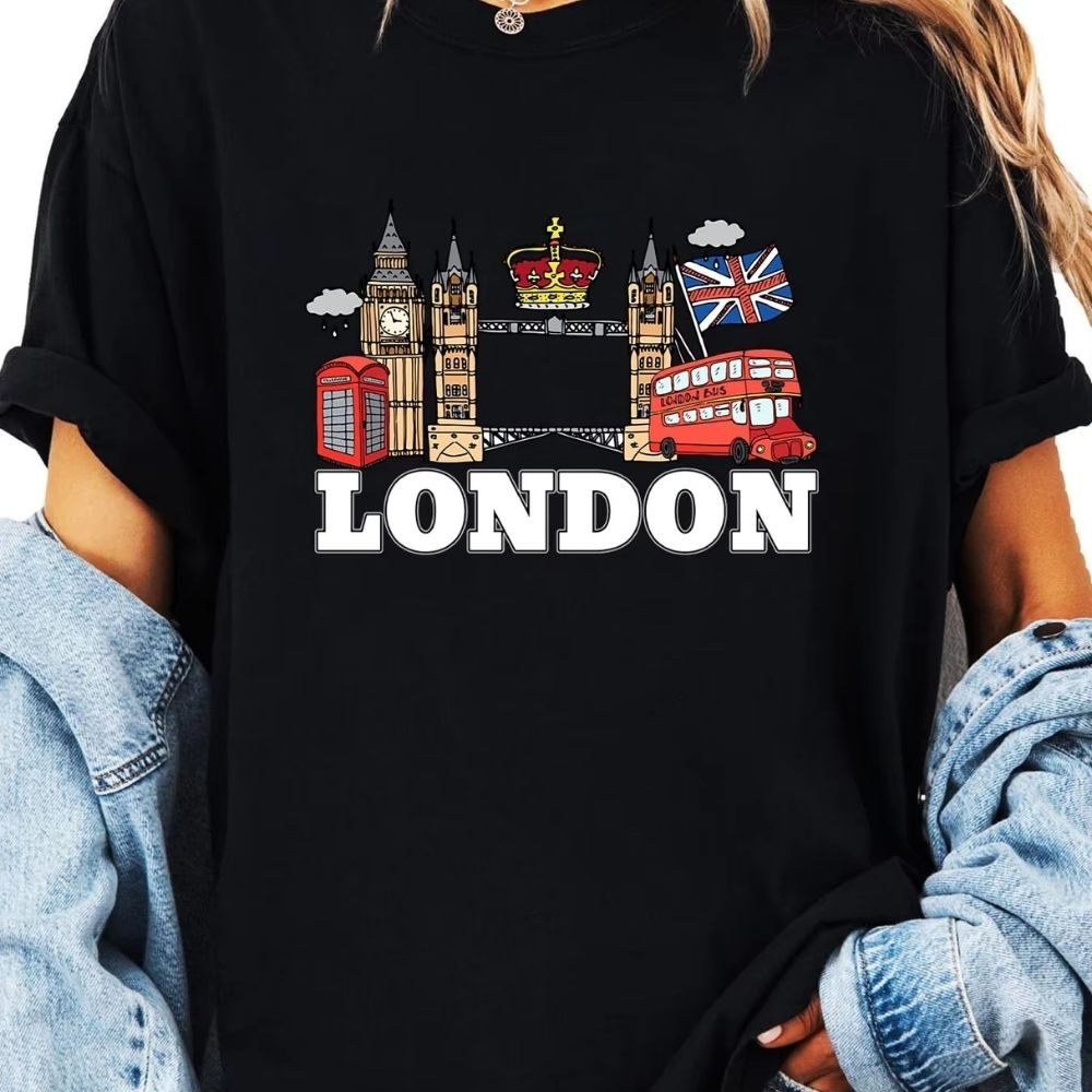 T-shirt noir London avec icônes britanniques