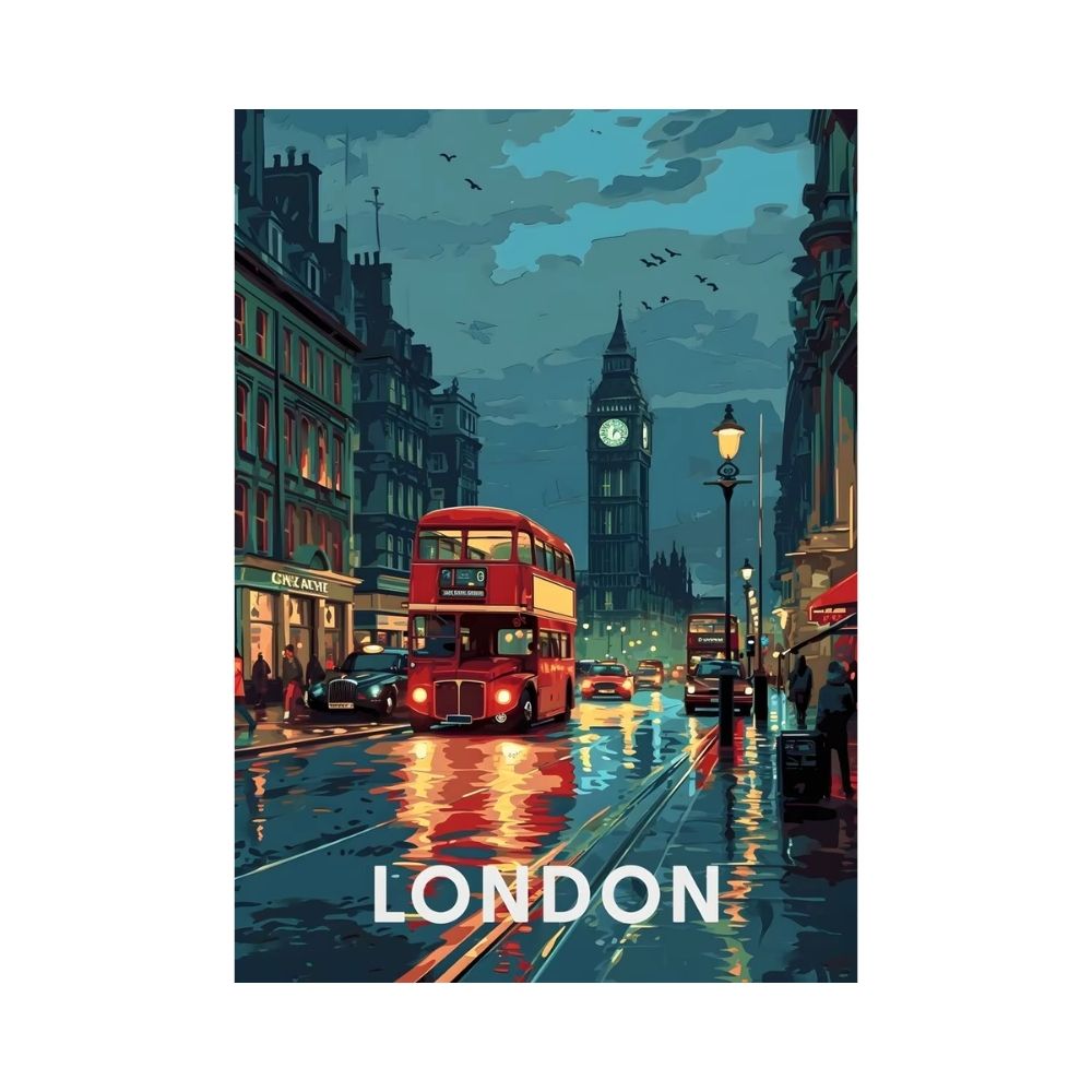 Tableau Londres de nuit, sous la pluie