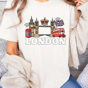 T-shirt blanc London avec icônes emblématiques