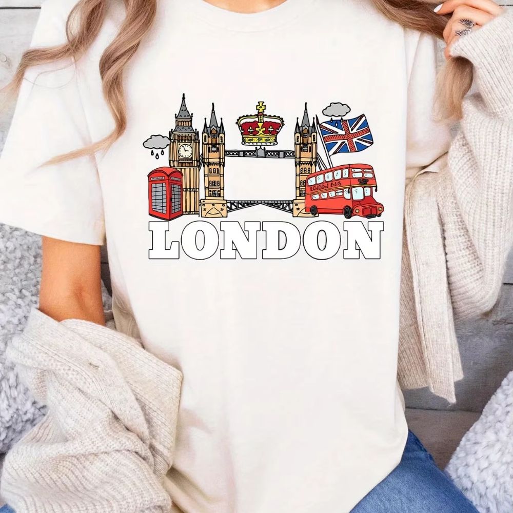T-shirt blanc London avec icônes emblématiques