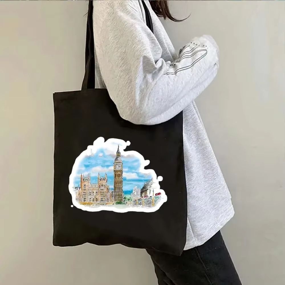 Tote bag noir Big Ben aquarelle