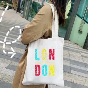 Tote bag blanc London en lettres colorées