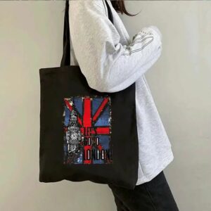 Tote bag noir anglais grunge et vintage