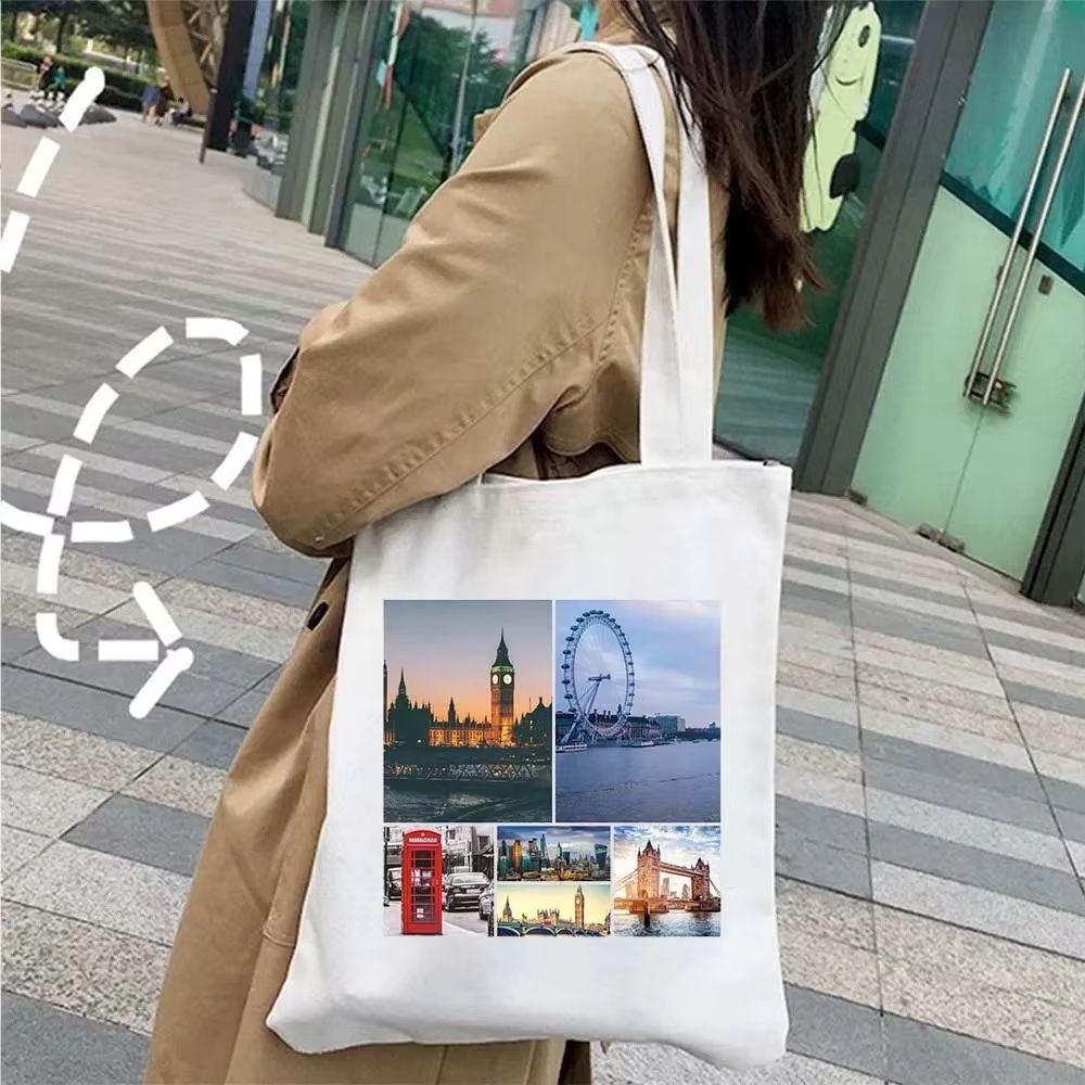 Tote bag blanc collage de photos de Londres