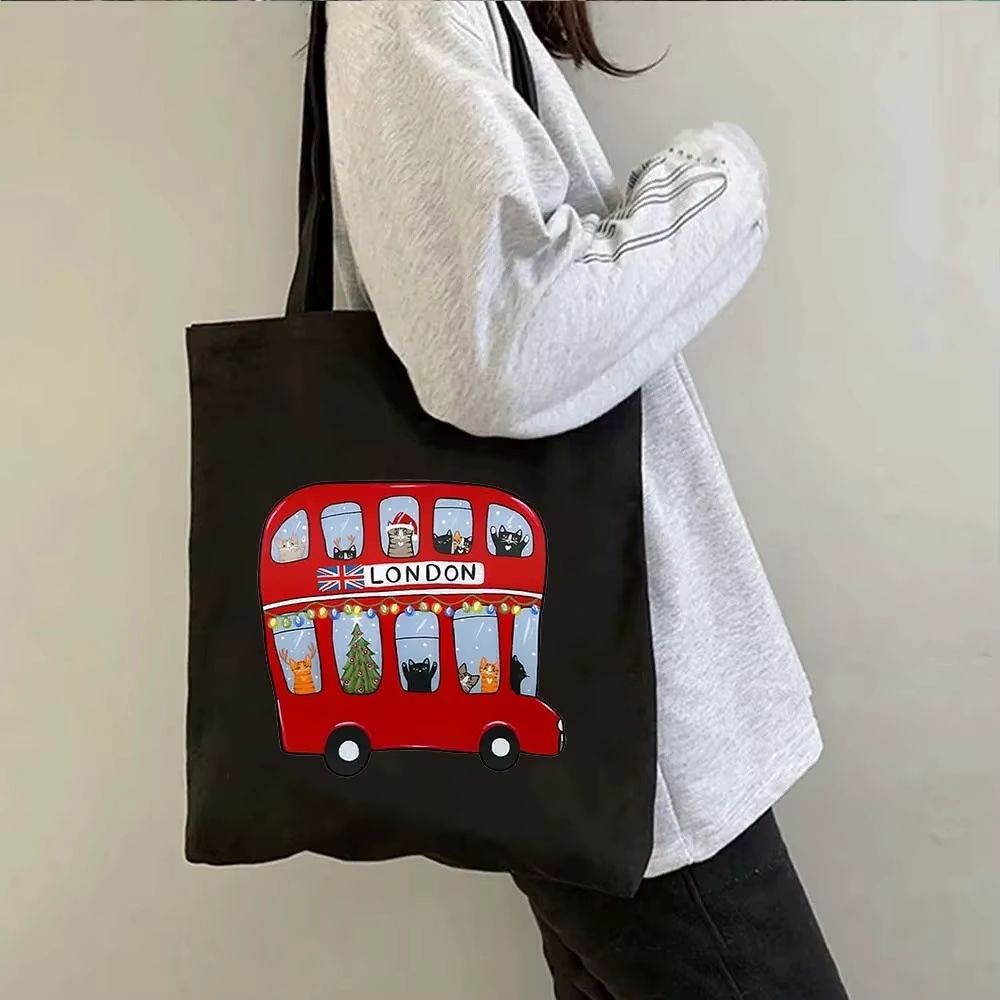 Tote bag noir bus rouge de Londres