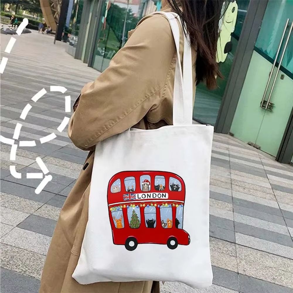 Tote bag blanc bus rouge de Londres