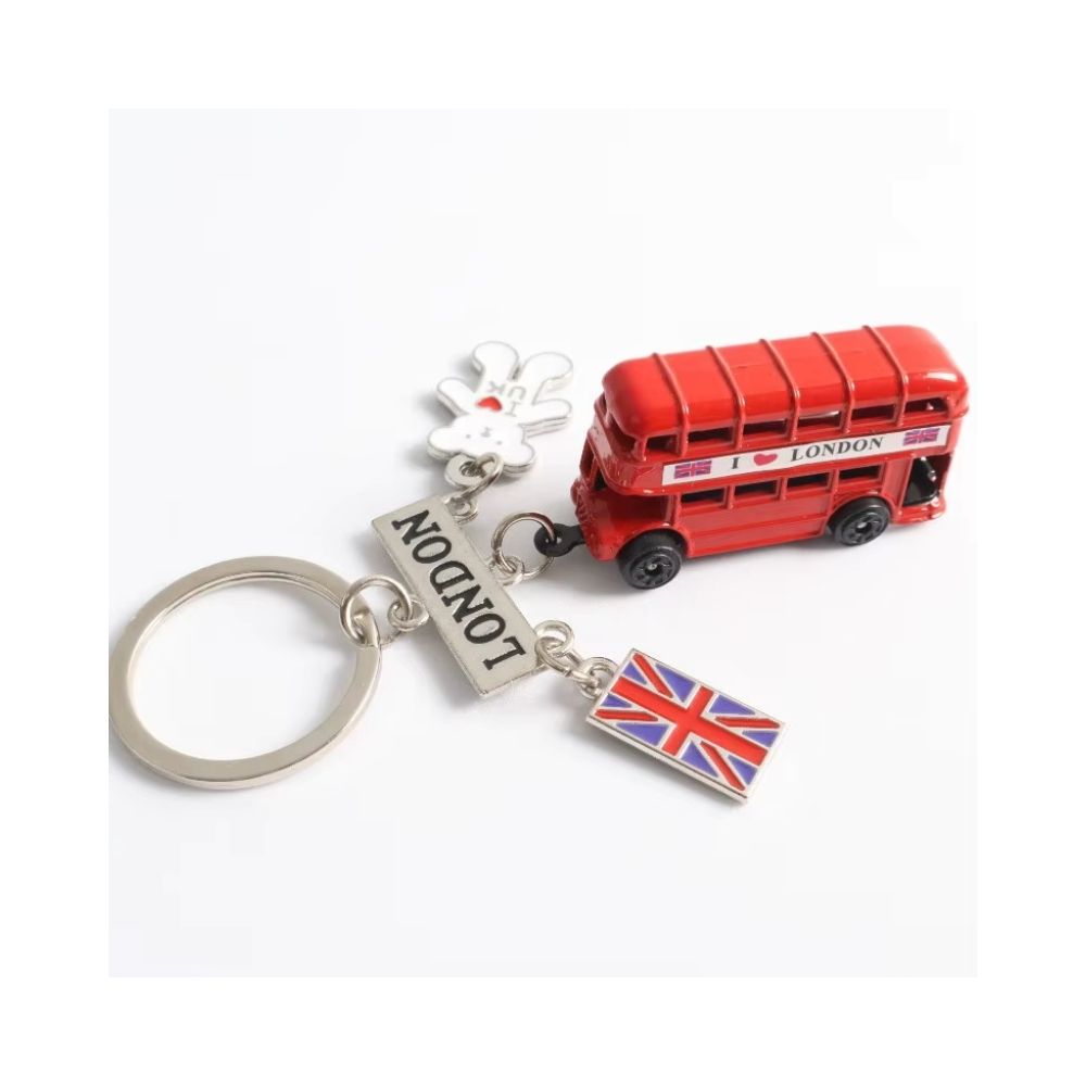 Porte-clé bus anglais + plaque + union Jack + lapin