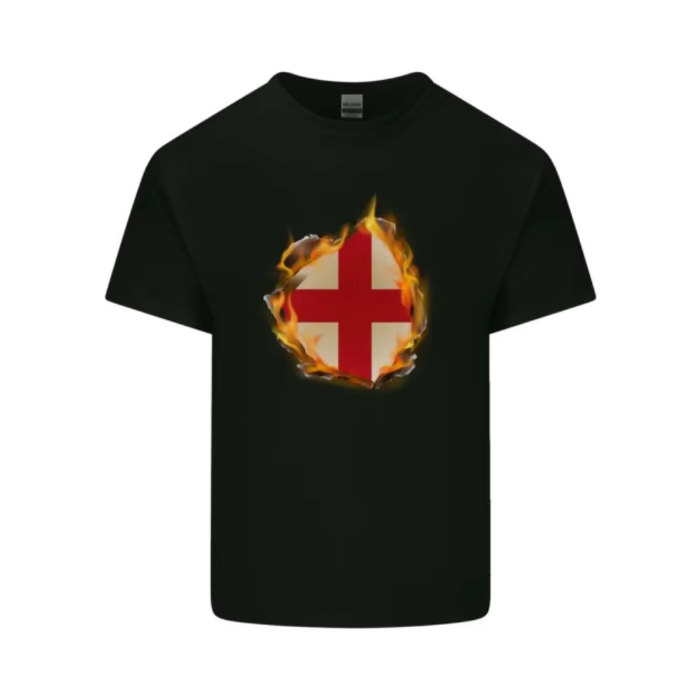 T-shirt noir drapeau anglais en flammes