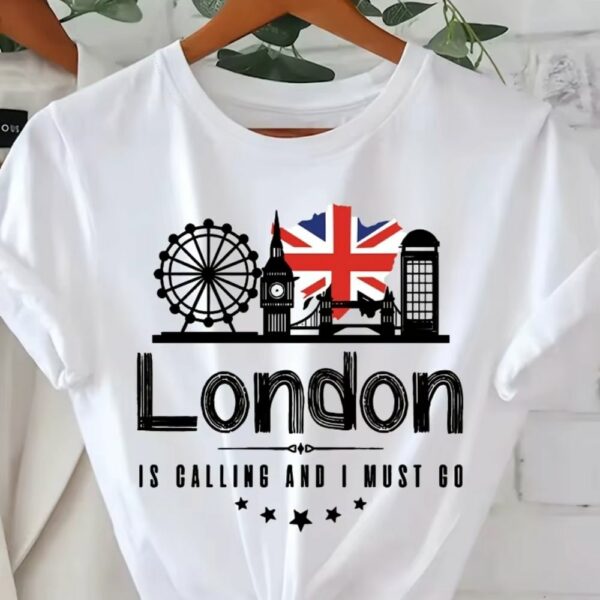 T-shirt blanc "London is Calling" avec skyline et Union Jack