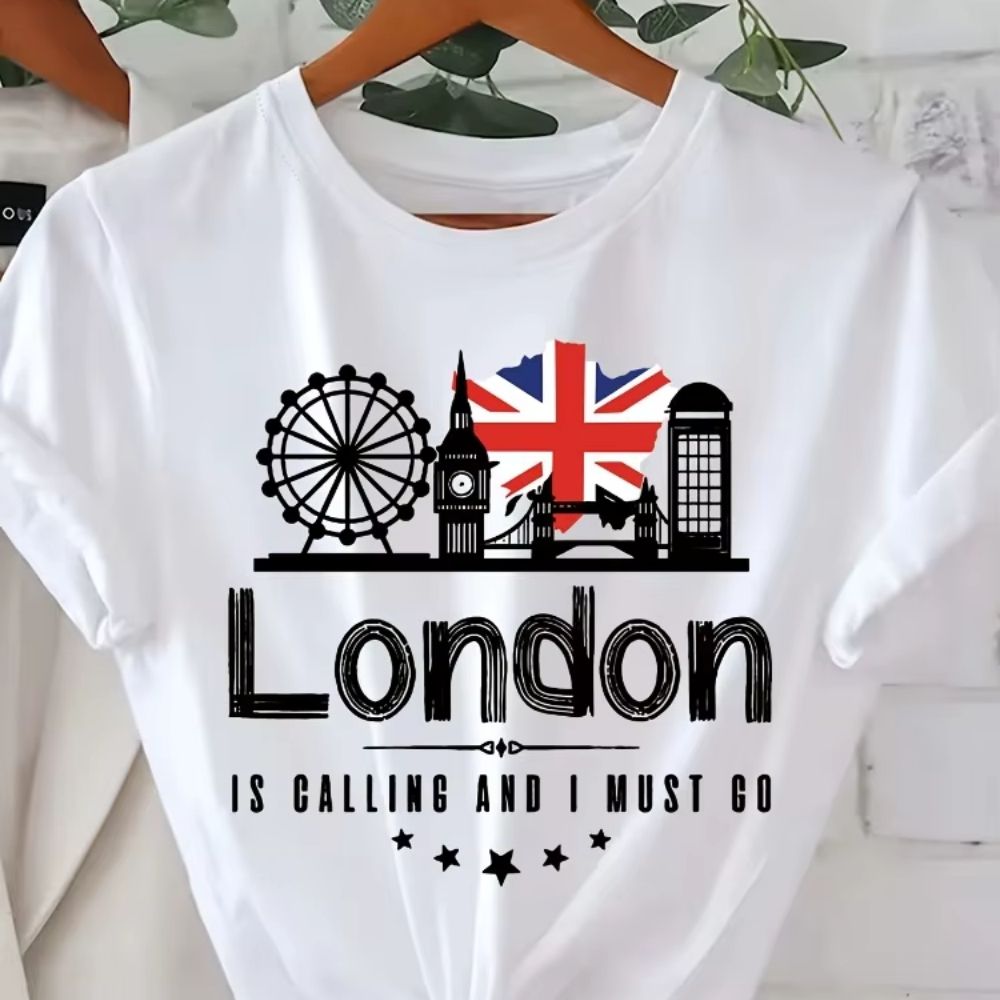 T-shirt blanc "London is Calling" avec skyline et Union Jack
