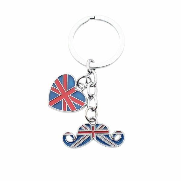 Porte-clé moustache et cœur Union Jack